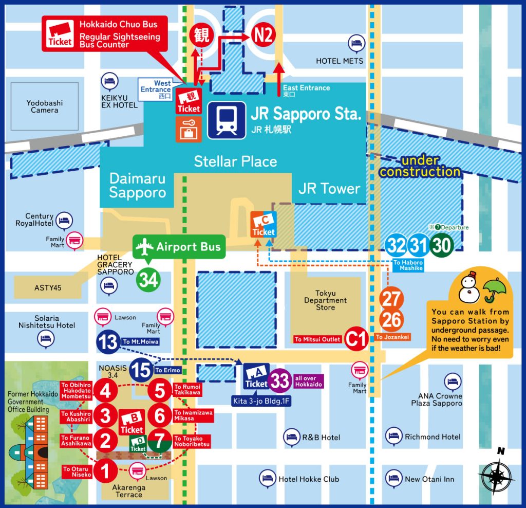 Notice of bus stop change around Sapporo Station
